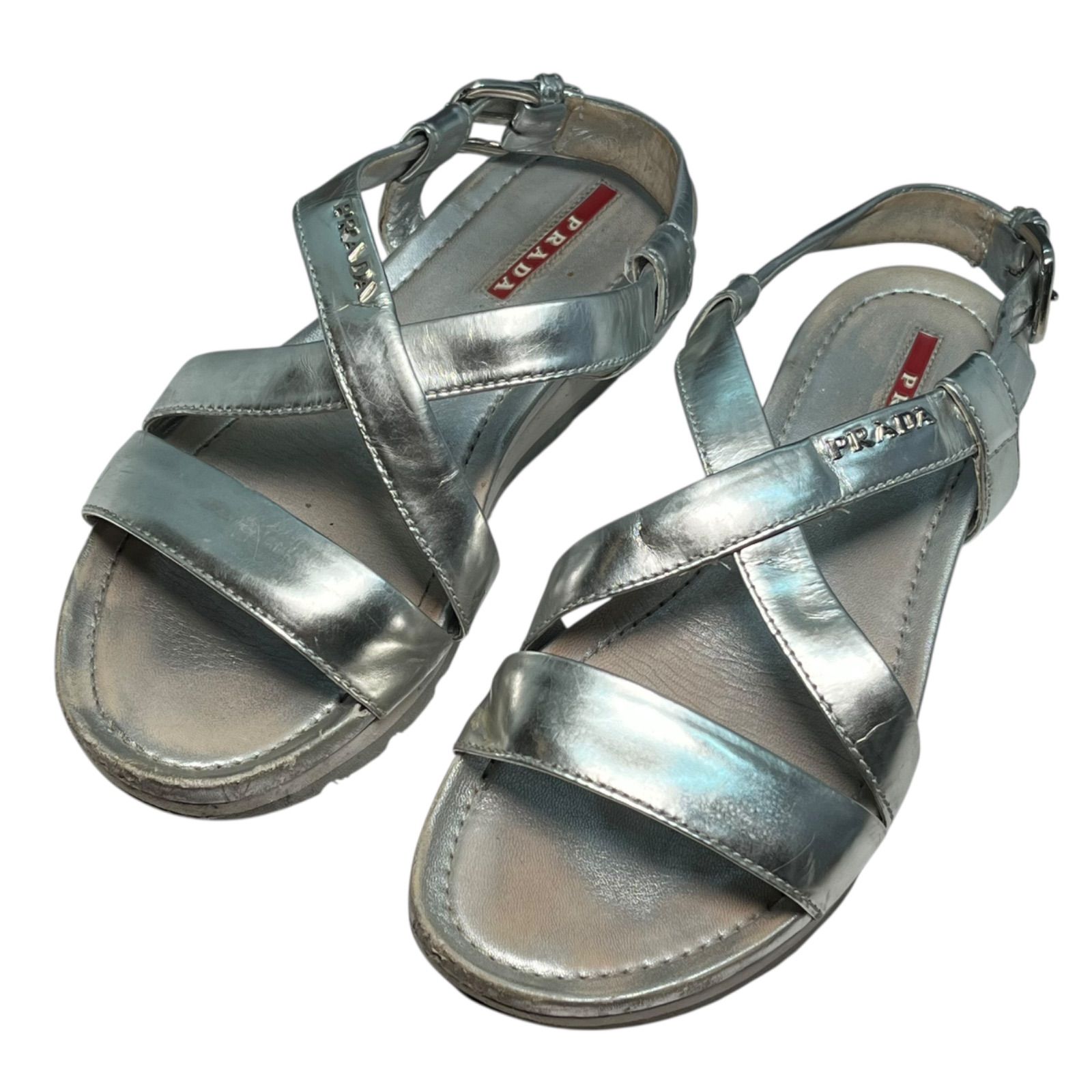 管2511-422】PRADA SPORT プラダ スポーツ シルバー サンダル 中古 靴