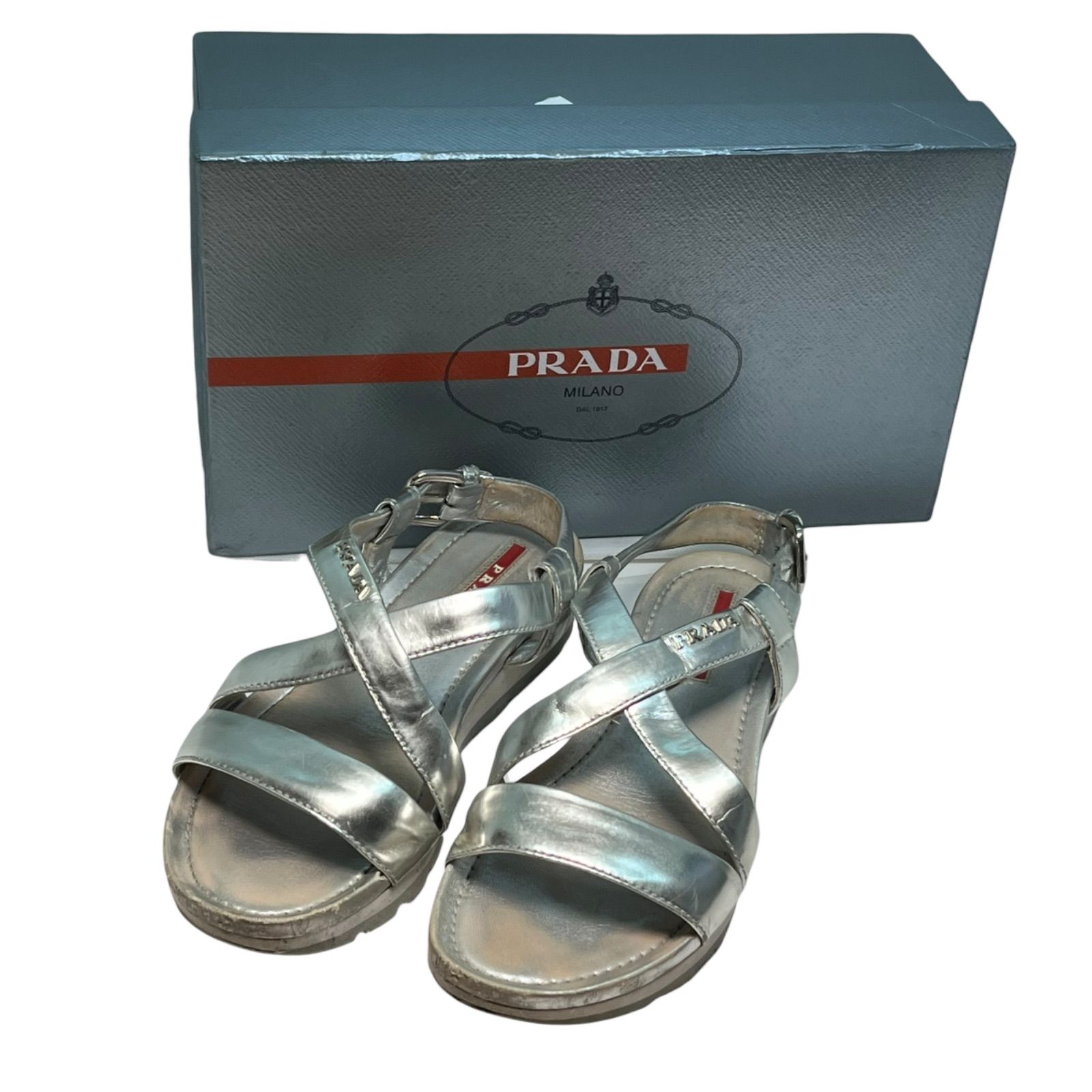 管2511-422】PRADA SPORT プラダ スポーツ シルバー サンダル 中古 靴
