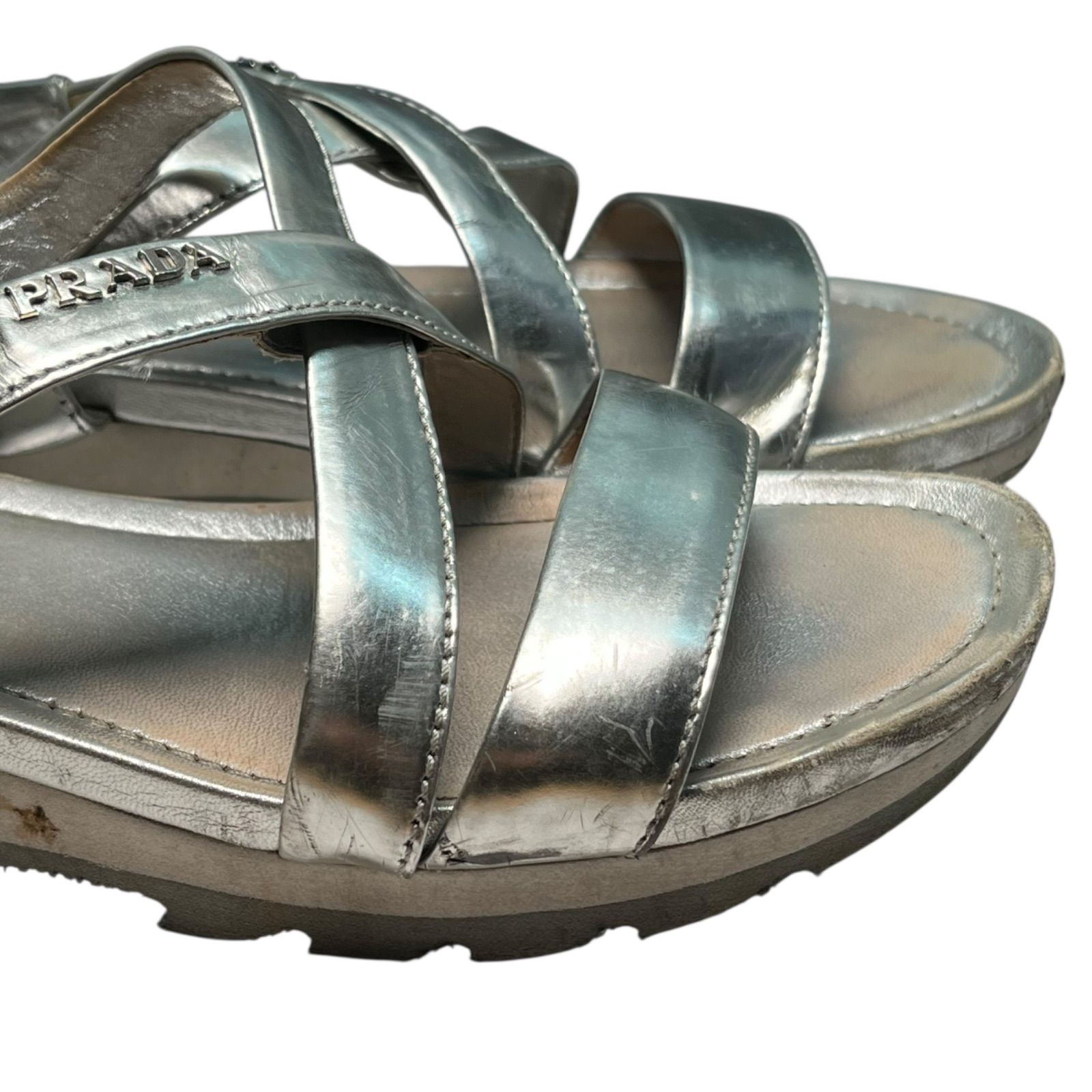 管2511-422】PRADA SPORT プラダ スポーツ シルバー サンダル 中古 靴