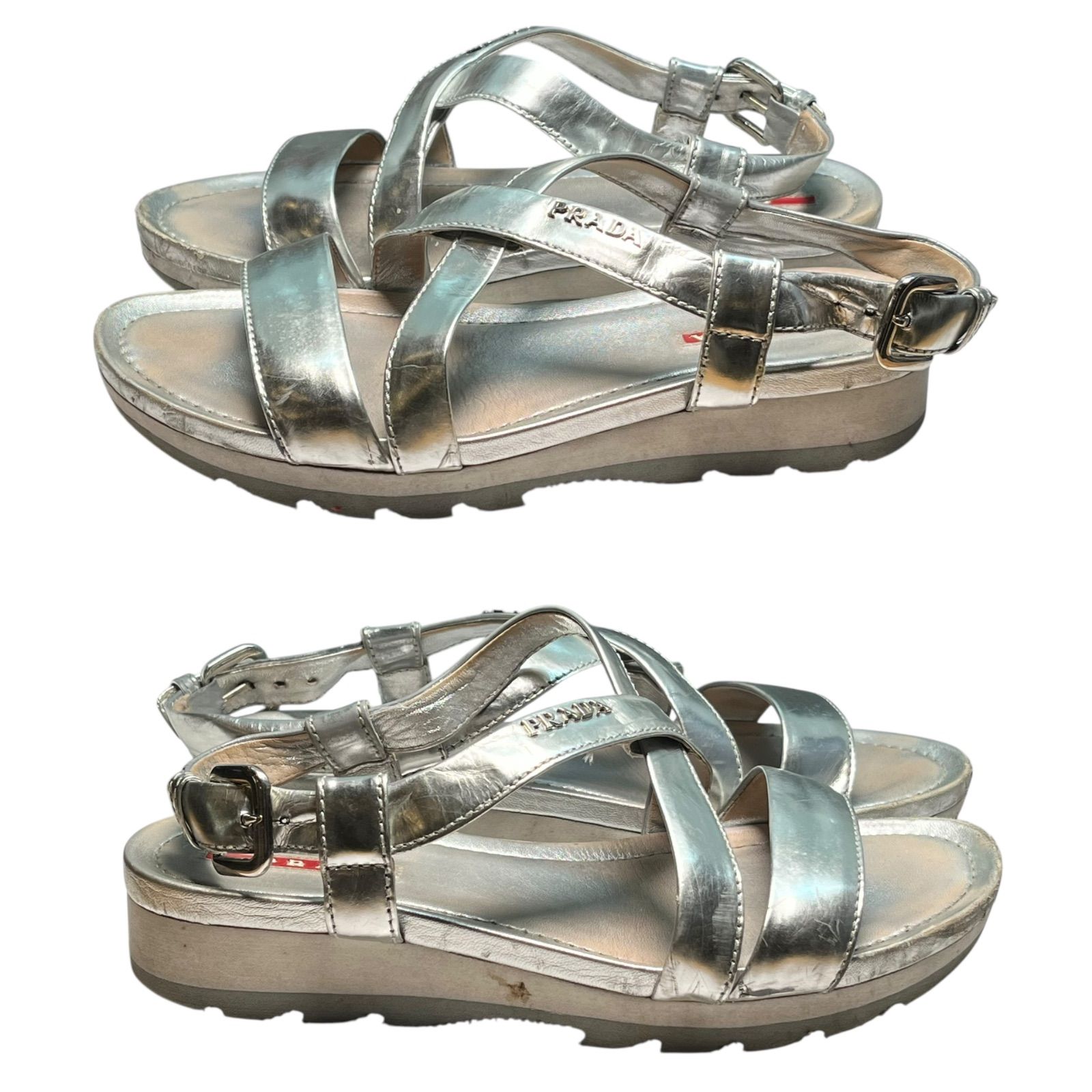 PRADA シルバー スポーツサンダル 管2511-422】PRADA SPORT プラダ スポーツ シルバー サンダル 中古 靴