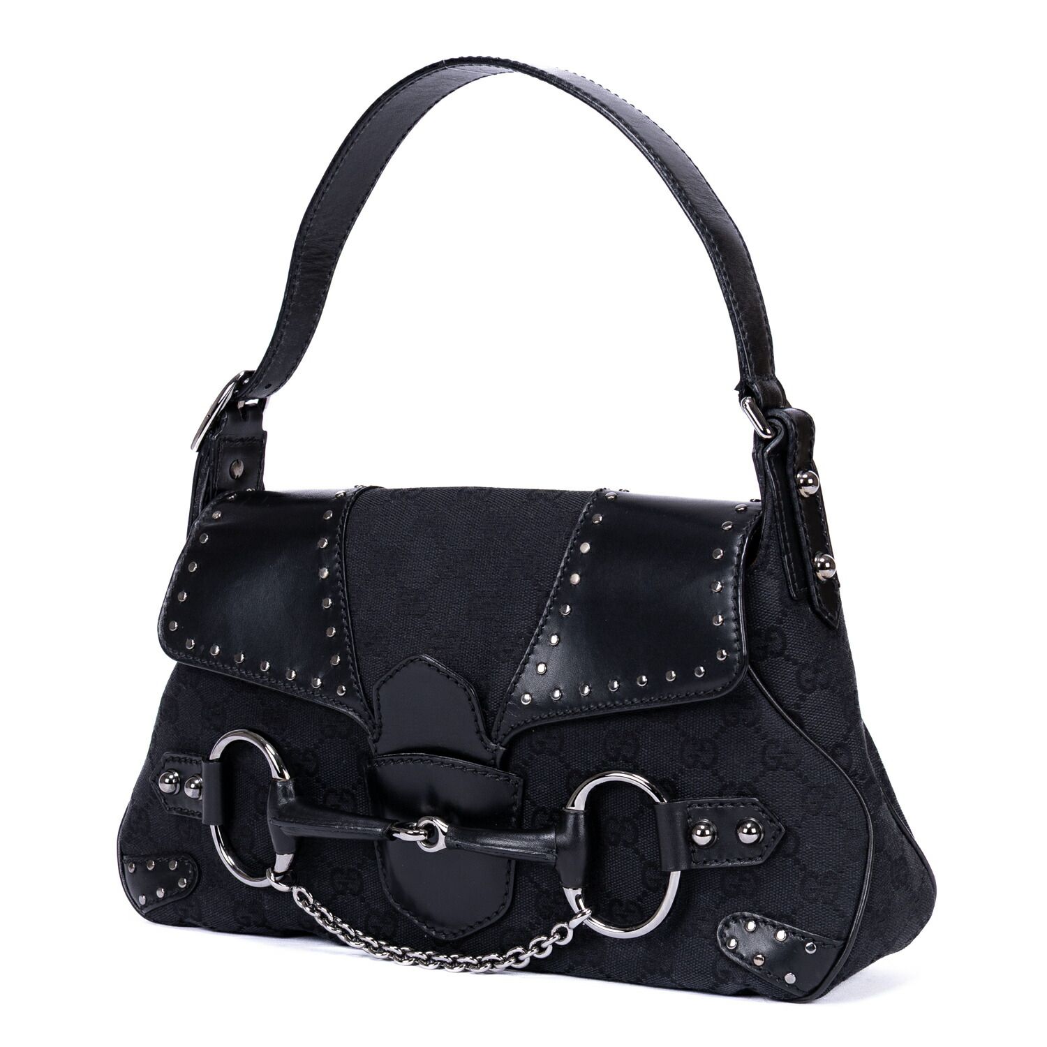 GUCCI グッチホースビット黒モノグラムキャンバスA