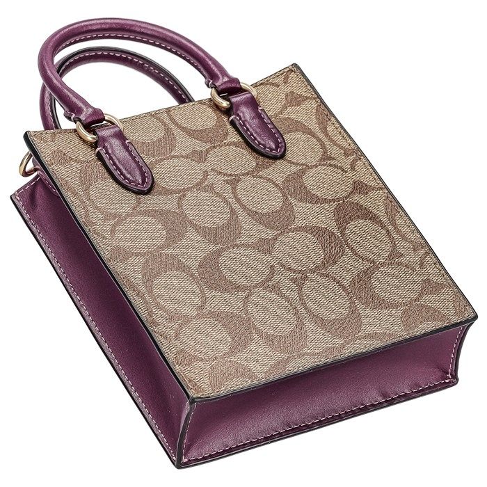 コーチ COACH ハンドバッグ ノースサウス ミニトート CJ 494 IMRSF 2025 AW カーキ シグネチャーキャンバス ディープベリー スムースレザー