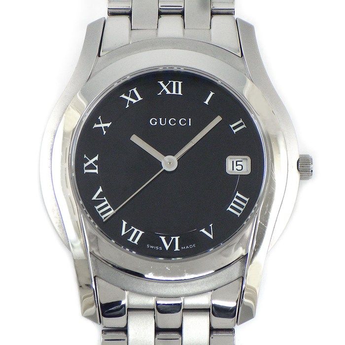 グッチ GUCCI 腕時計 Gクラス 5500 M ブラック文字盤 ローマンインデックス デイト SS クオーツアナログ