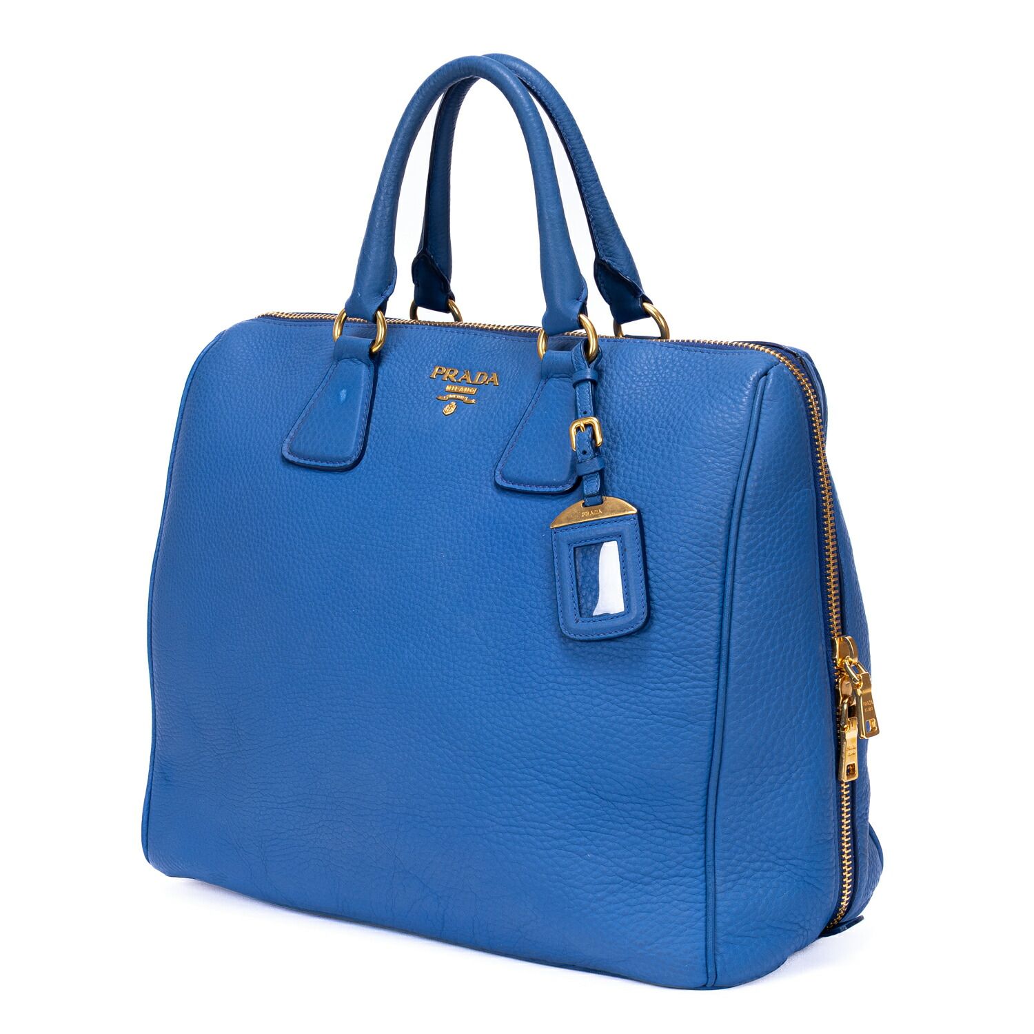 PRADA プラダサイドジップボストン青ヴィテッロ ラックスA