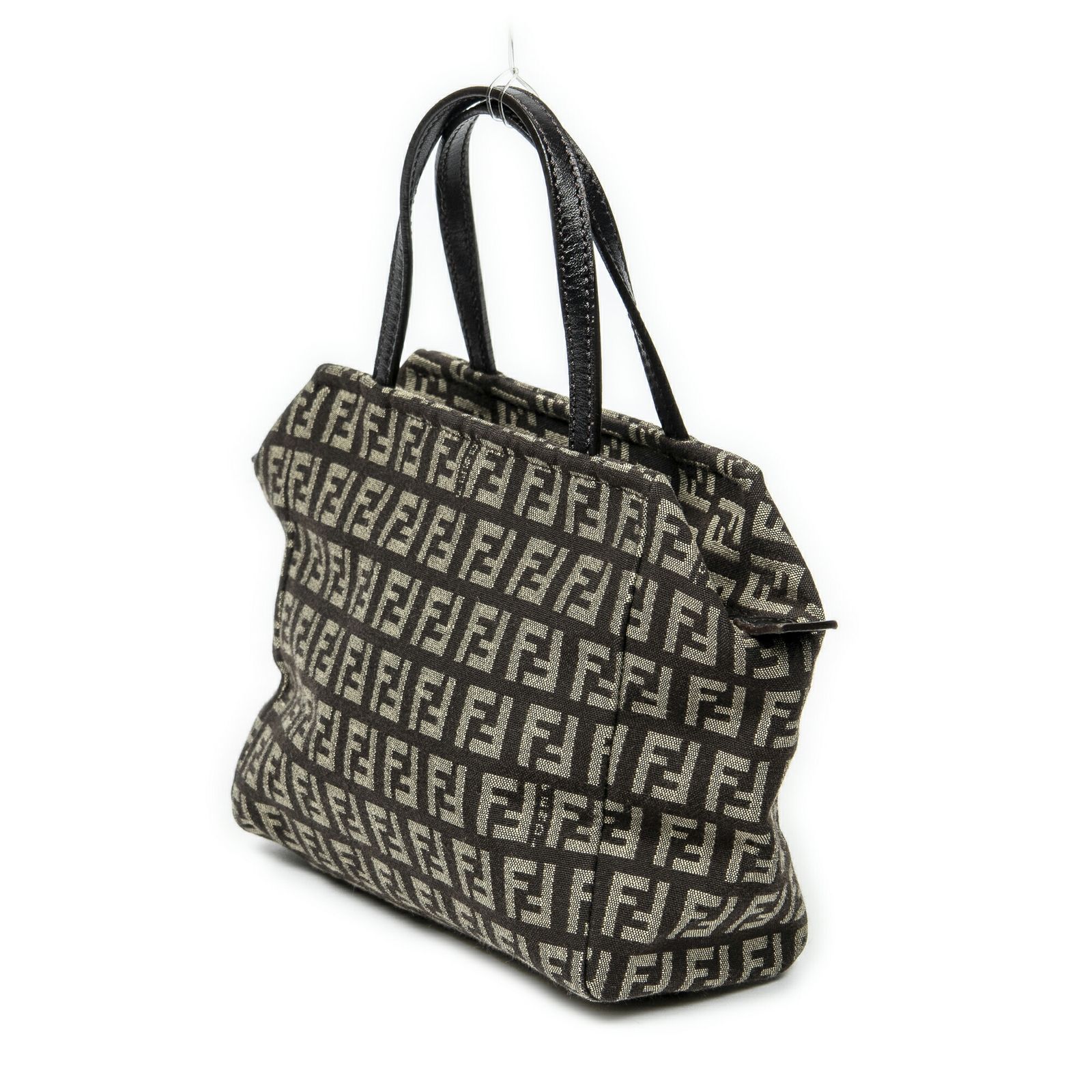 FENDI フェンディミニジップハンドバッグブラウン ベージュズッキーノキャンバスA