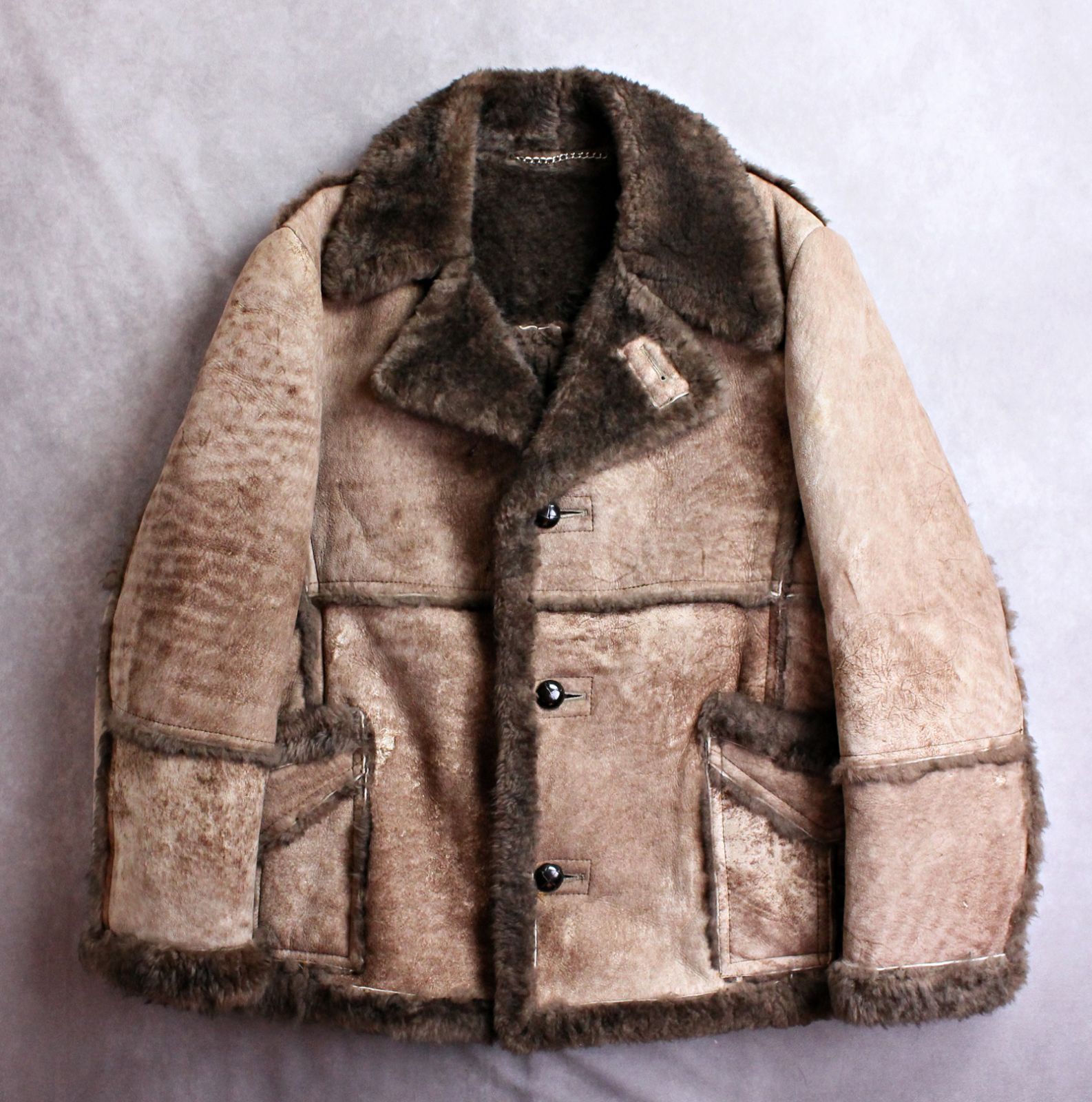 SEARS 70 s シアーズ ビンテージ レザー ふかふかムートンコート シャーリンレザー 44 R