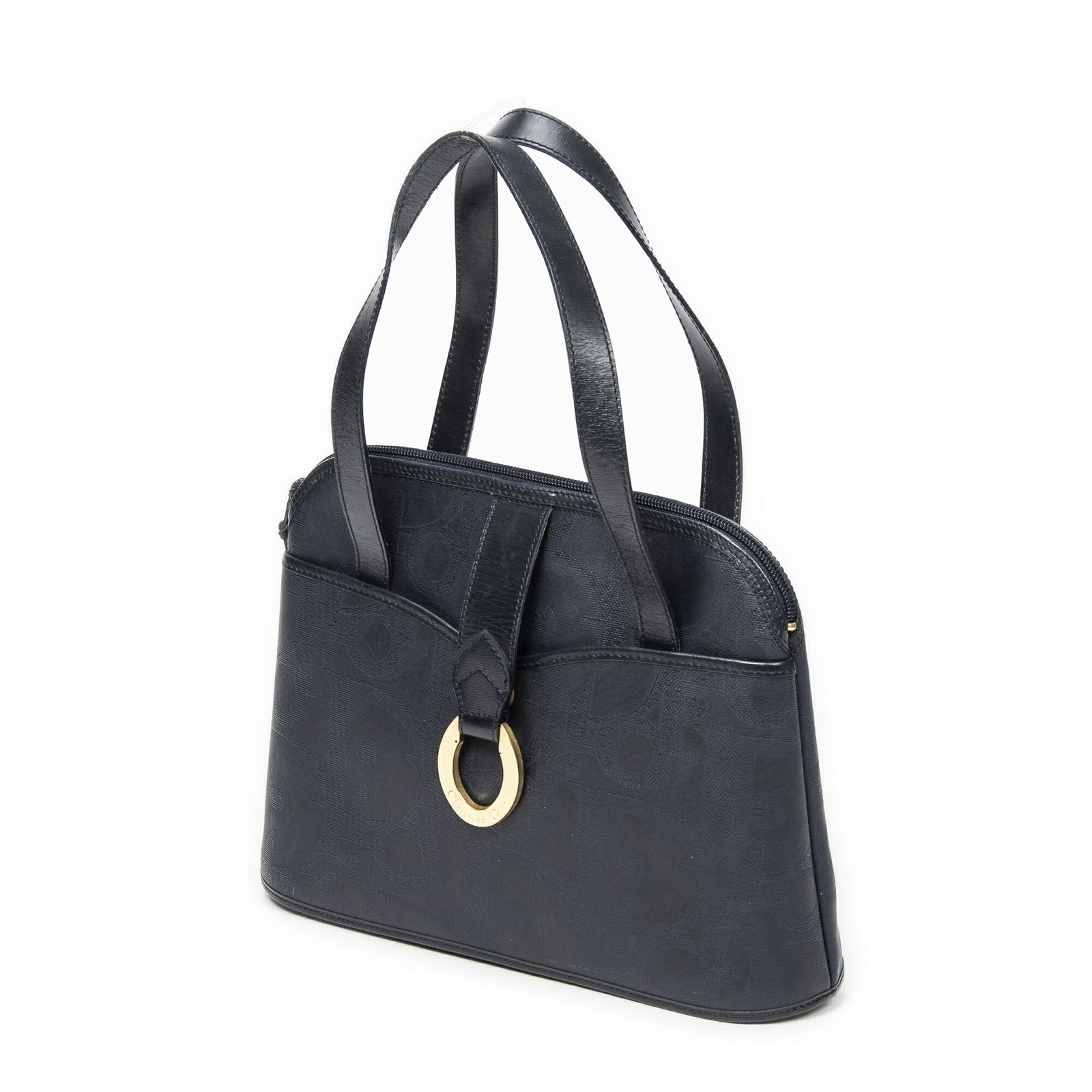 DIOR ディオールヴィンテージ フロントポケット ドームネイビーマキシ トロッター柄 PVCキャンバスA