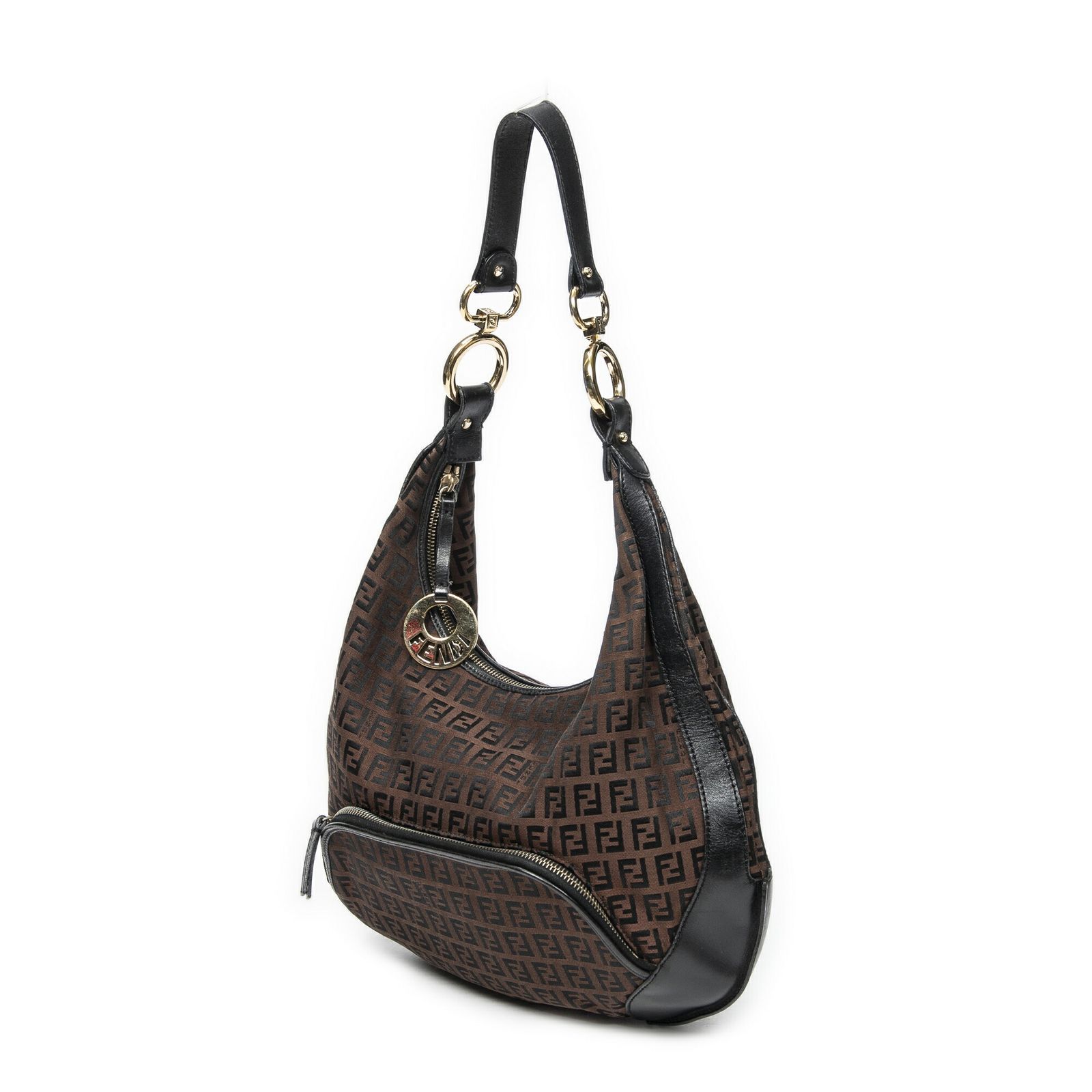 FENDI フェンディフロントポケットシェフホーボーダークブラウン ブラックズッキーノキャンバスA