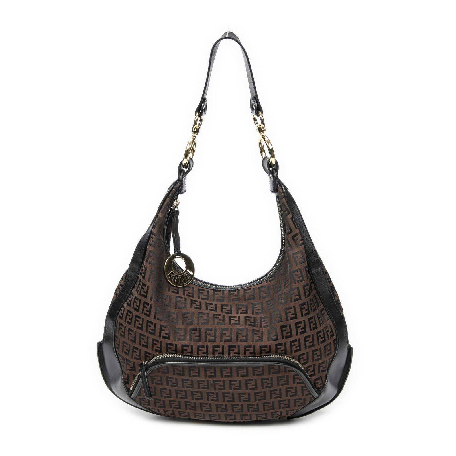 FENDI フェンディフロントポケットシェフホーボーダークブラウン ブラックズッキーノキャンバスA