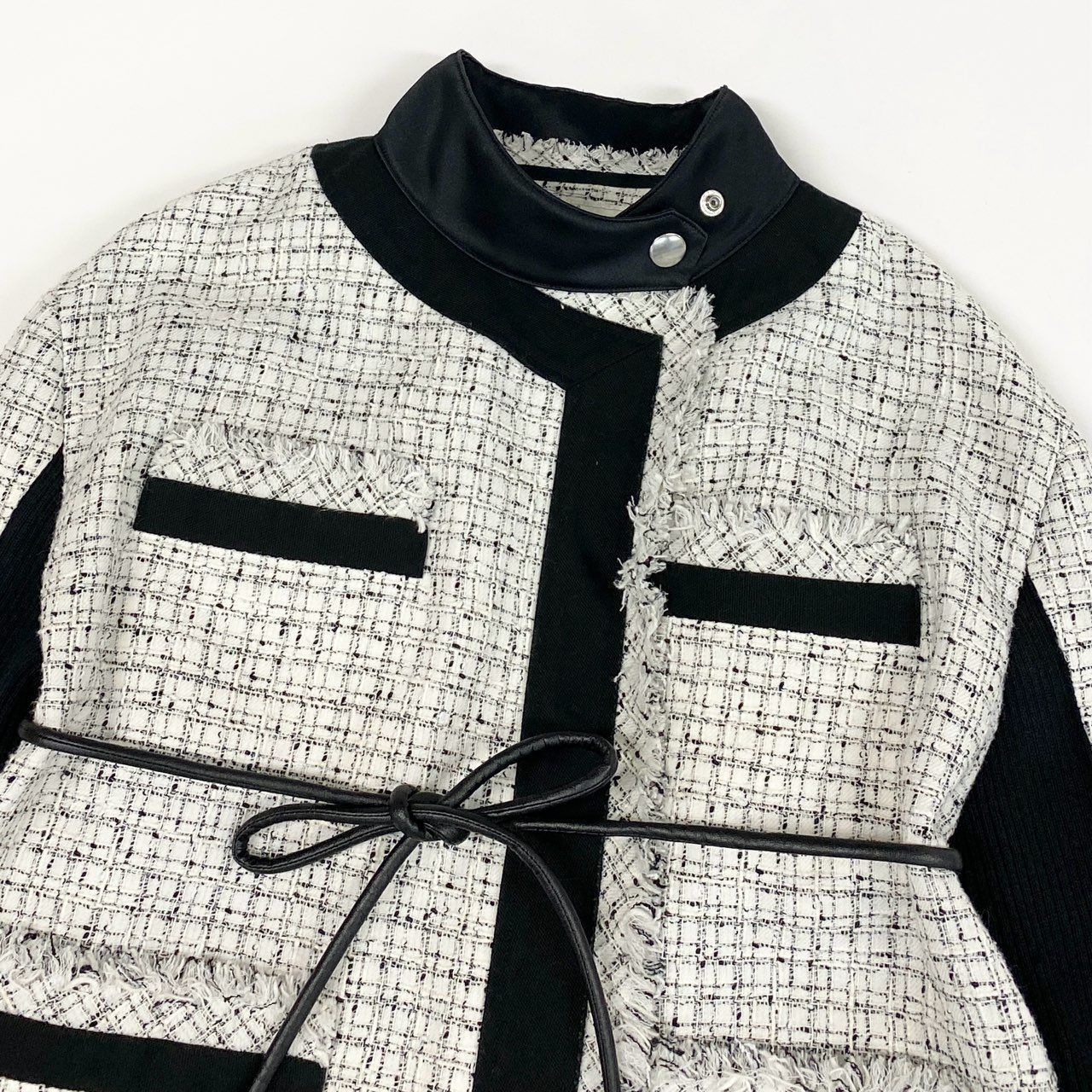 sacai　2022SS　ツイードショートコート　ジャケット　ジップ　フリンジ 関税・送料込】sacai 23AW フリンジ付ツイードジャケット (sacai