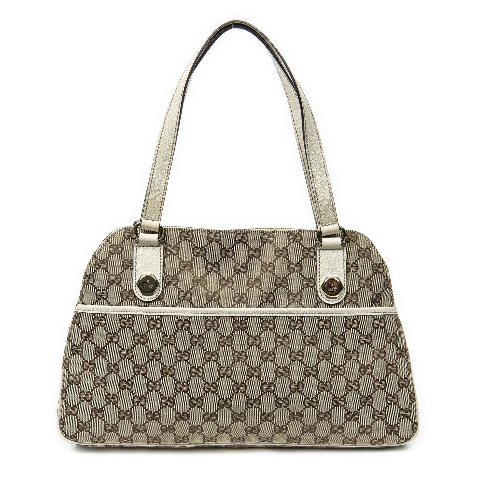 GUCCI グッチミディアム チャーミー ヘキサゴン スタッドベージュ アイボリーGGキャンバスA