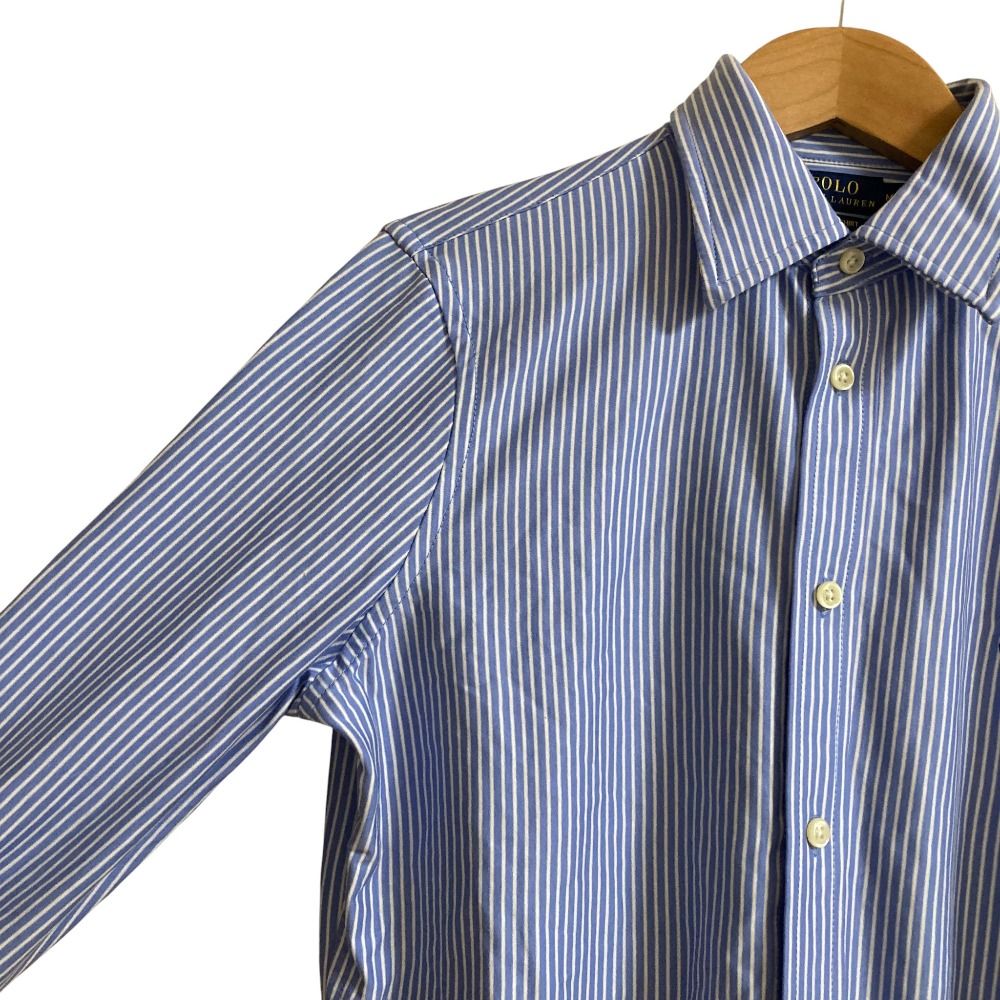 美品 ラルフローレンスポーツ コットンストライプシャツ 長袖 ポニー刺繍 ブルー ラルフローレン ストライプシャツ コットン ポニー刺繍ロゴ ブルー
