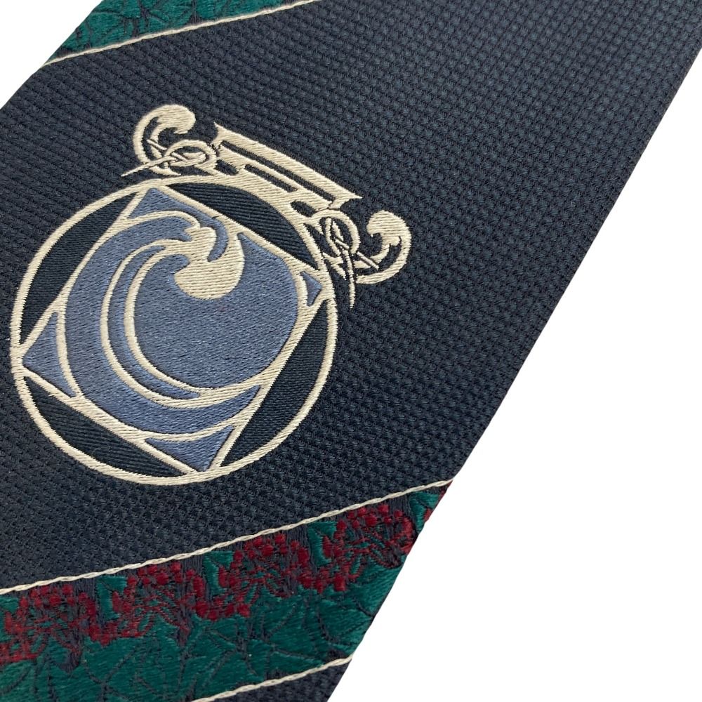 美品 Dominique France ドミニックフランス 刺繍ネクタイ ネイビー