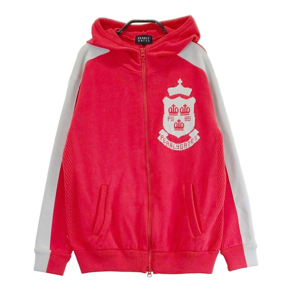 サイズ 1 PEARLY GATES パーリーゲイツ フード付き ニット ジップジャケット レッド系 ゴルフウェア レディース ストスト