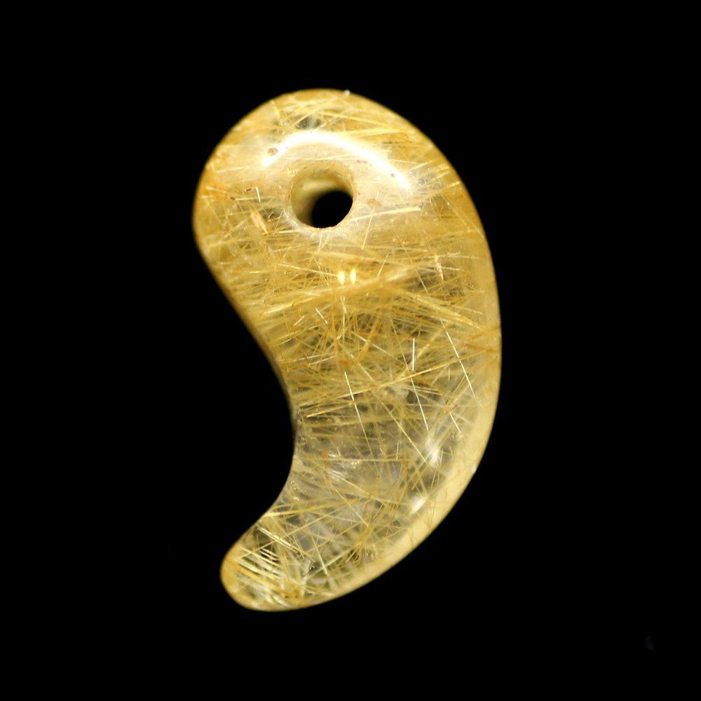 勾玉 ルチルクォーツ ゴールドタイチンルチル 天然石 小ぶり 約17 mm ペンダント 原石 パワーストーン GHM 6 金運 仕事運 財運 成功運 お守り メンズ レディース プレゼント 守護石 京海堂 天然石の卸 京の蔵