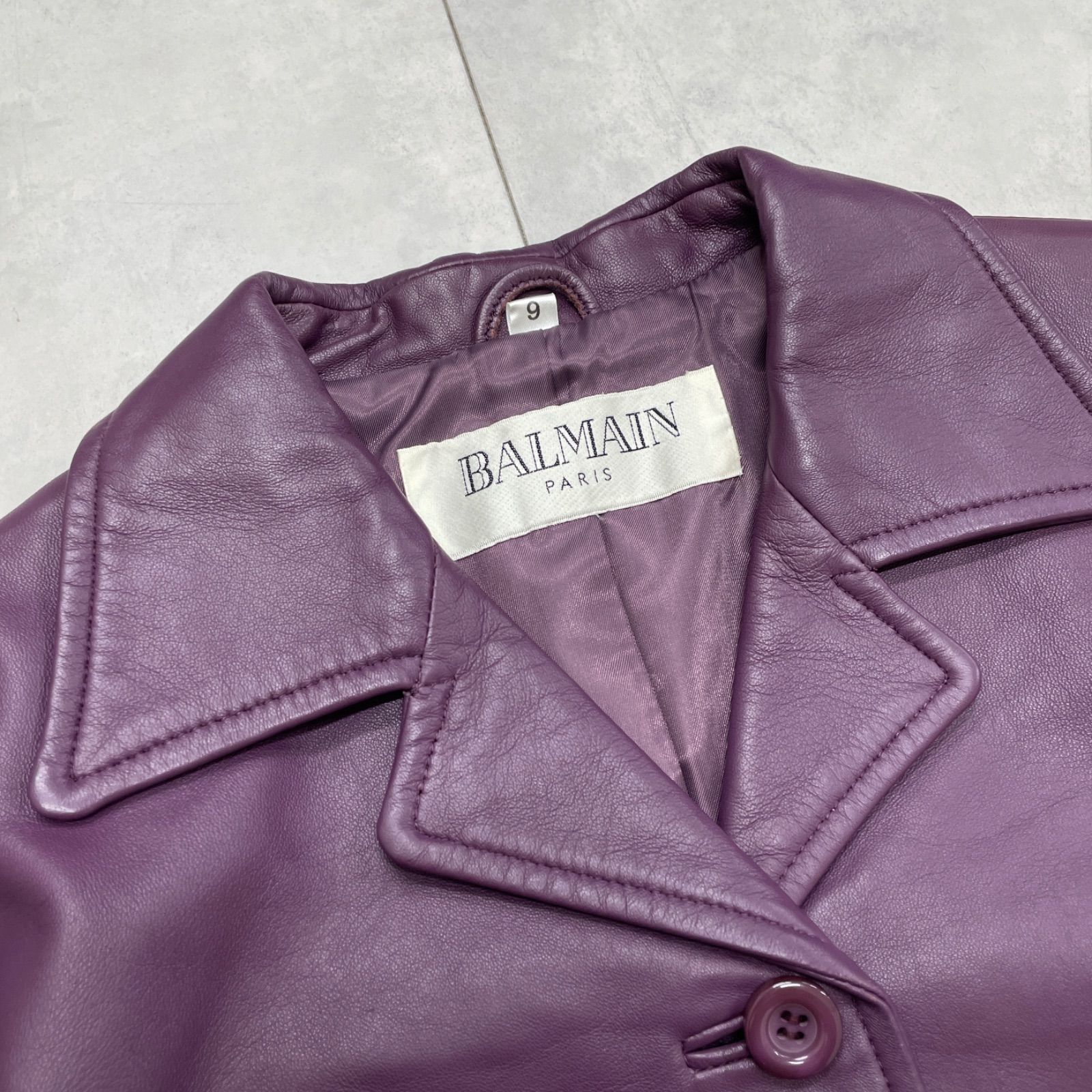 BALMAIN バルマン レザージャケット 羊革 ラムレザー パープル