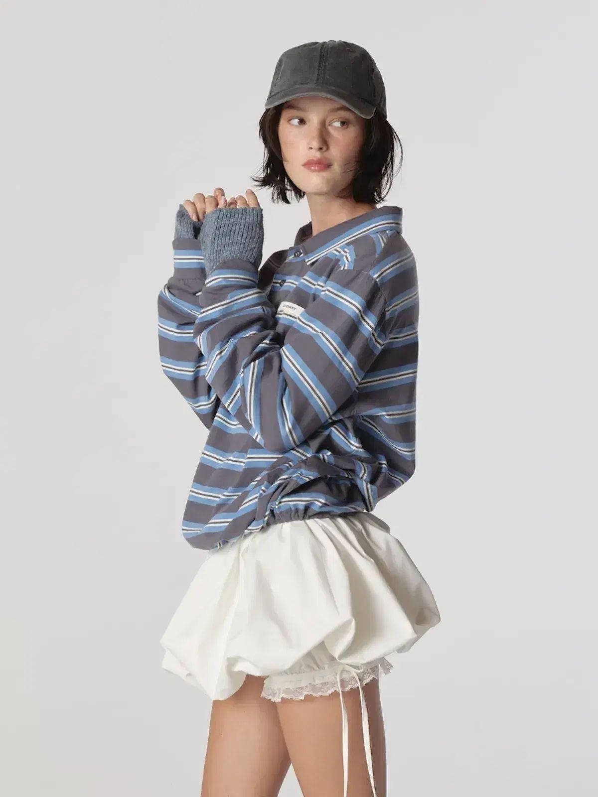 GLOWNY グロウニー ラグビー Tシャツ チャコール TERRY PK LONG SLEEVE