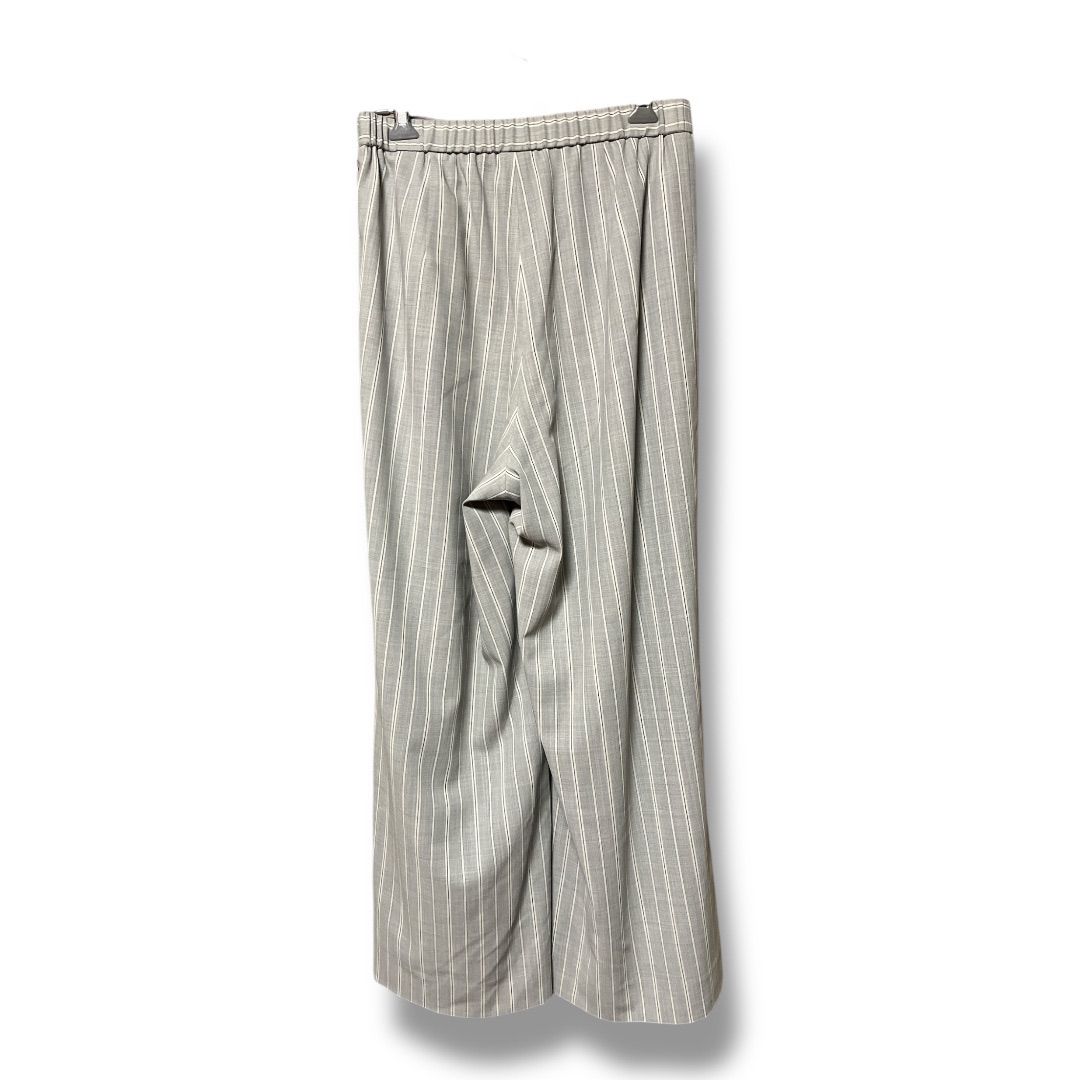 miss ashida ミスアシダ ストライプワイドパンツ ウエストゴム 脚長効果 ハイウエスト 2タック スラックス レディース サイズ9 グレー 18 No.K 1083