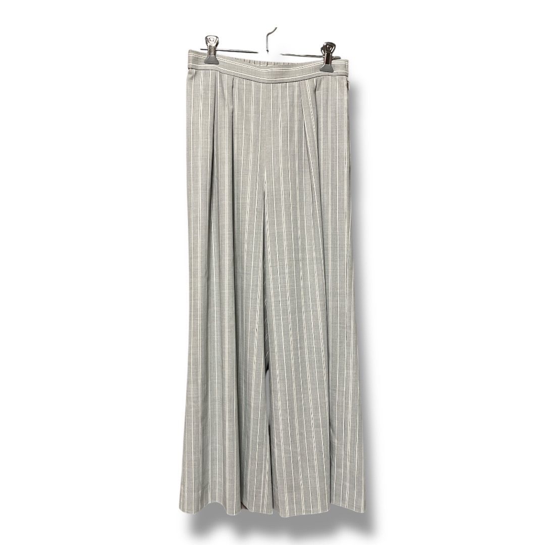 miss ashida ミスアシダ ストライプワイドパンツ ウエストゴム 脚長効果 ハイウエスト 2タック スラックス レディース サイズ9 グレー 18 No.K 1083