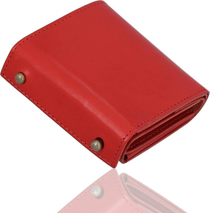 ASIAN ZACCA 財布 メンズ 2つ折り 栃木レザー 本革 ミニ財布 箱型 箱状 小さい財布 コンパクト財布 小銭入れ 見やすい 使いやすい ブック型 ボックス型 お札が折れない レッド