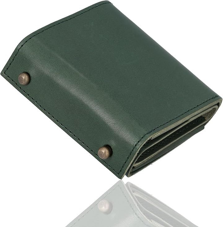 ASIAN ZACCA 財布 メンズ 2つ折り 栃木レザー 本革 ミニ財布 箱型 箱状 小さい財布 コンパクト財布 小銭入れ 見やすい 使いやすい ブック型 ボックス型 お札が折れない グリーン