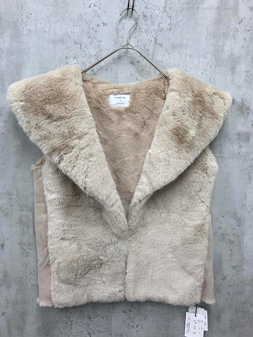 MARIED OR マリードール 57071 エコファー ビッグショール ミディアム ベスト size 38 ベージュ レディース