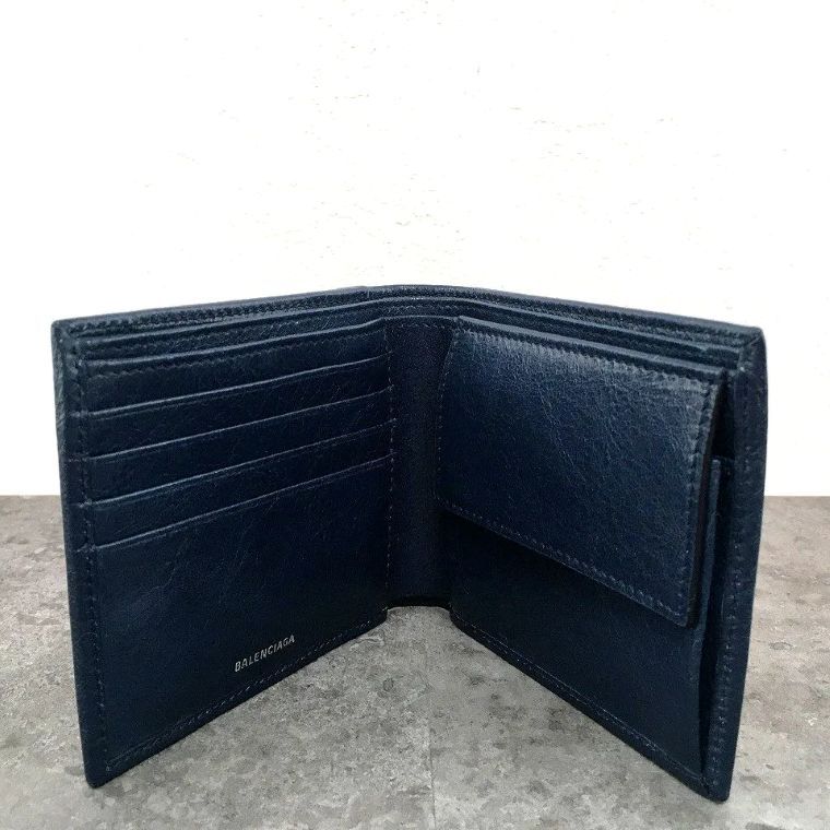 送料込み！ 未使用品 BALENCIAGA 二つ折り財布 542001 ネイビー 箱付き 