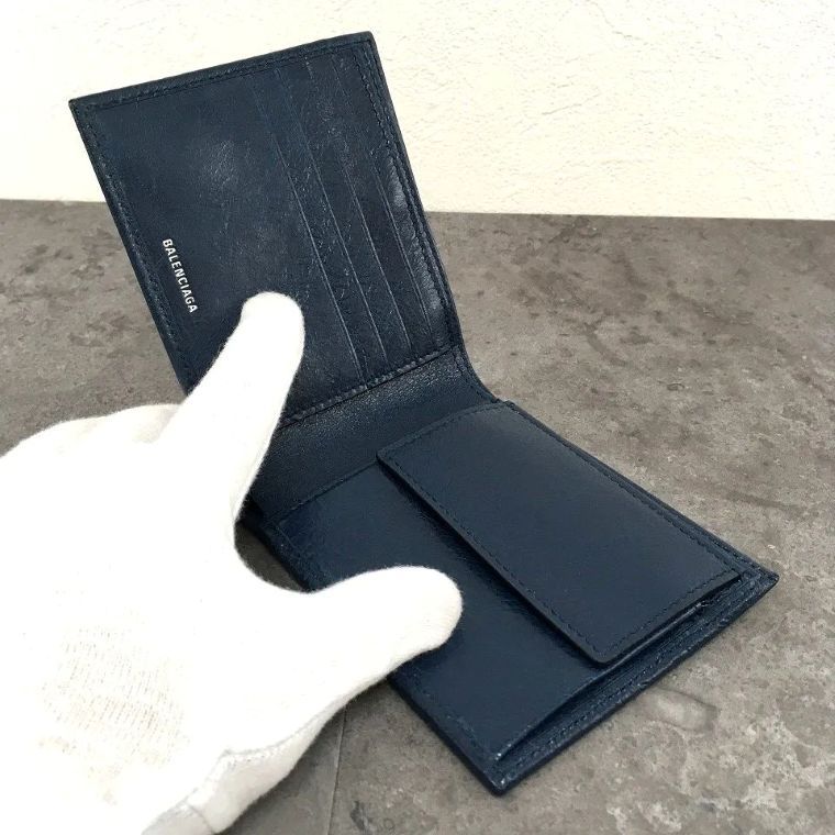 送料込み！ 未使用品 BALENCIAGA 二つ折り財布 542001 ネイビー 箱付き 