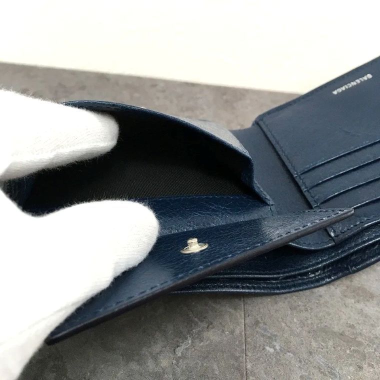 送料込み！ 未使用品 BALENCIAGA 二つ折り財布 542001 ネイビー 箱付き 