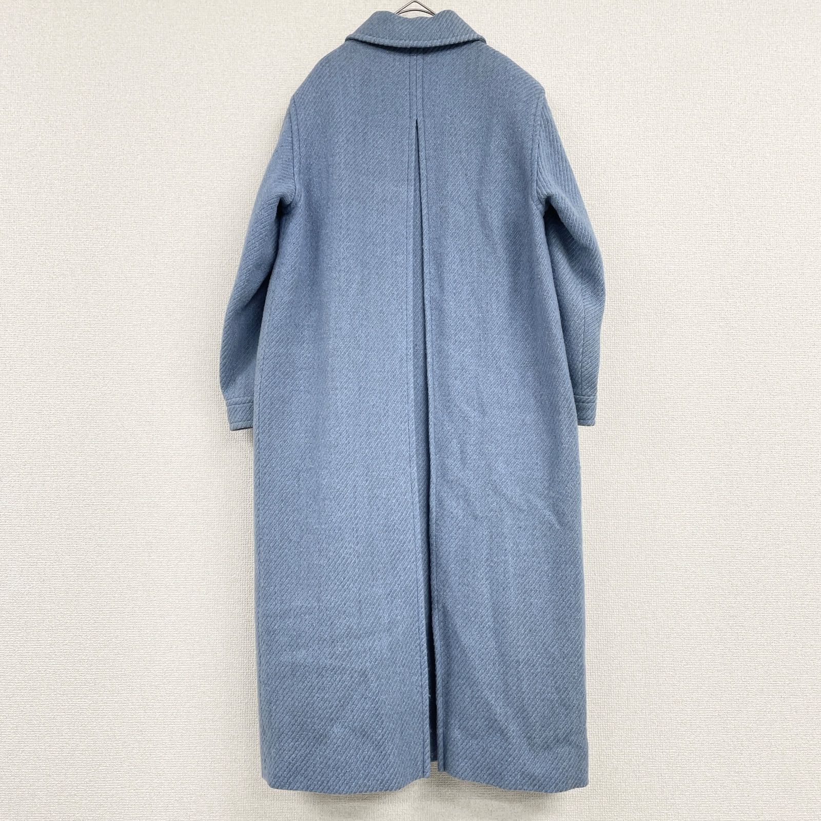 【良品】Christian Dior ロングコート ブルー 9 M アルパカ Christian Dior クリスチャンディオール ロングコート パフスリーブ