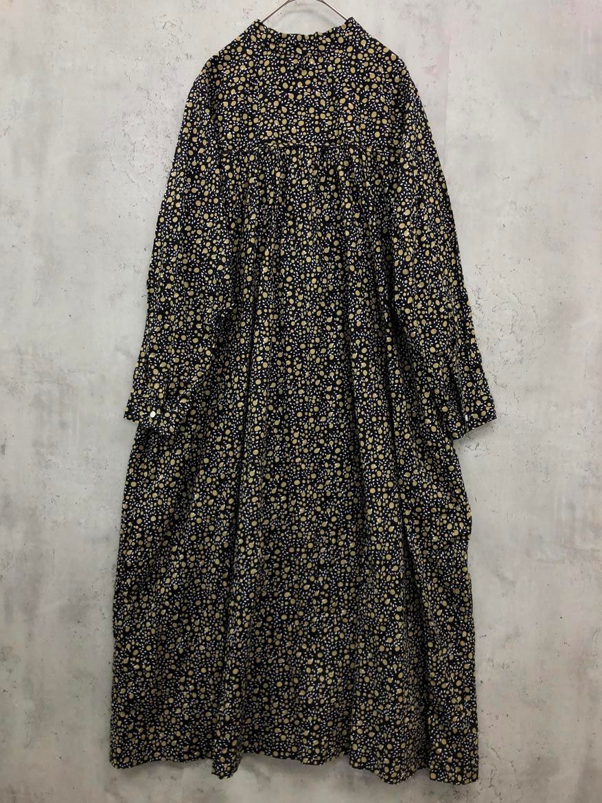 PONT DE CHALONS ポンデシャロン スタンド コットン ロング 柄 シャツ ワンピース sizeF 黒 レディース