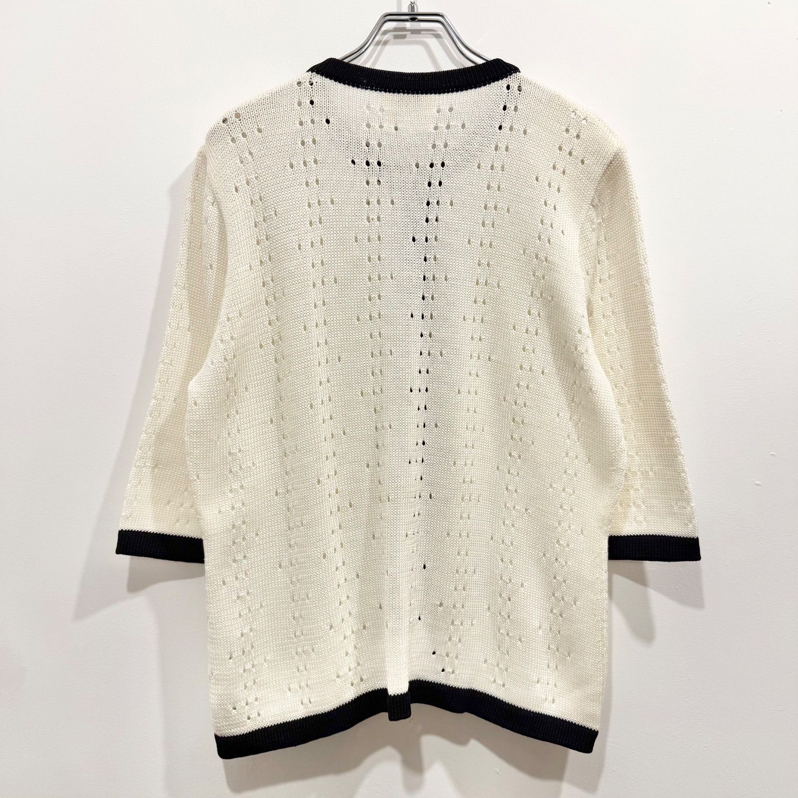 ロイヤルアルパカ コットンニット カーディガン ホワイト ブラック サイズM み