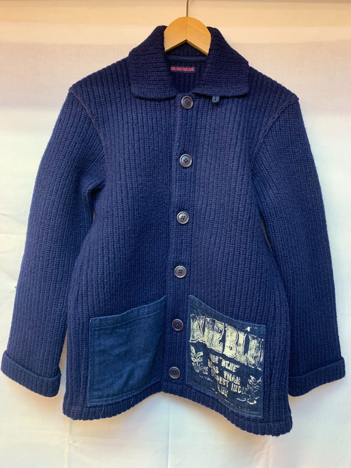 BLUE BLUE JAPAN ネイビー圧縮カーディガン ▽ BLUE BLUE ブルーブルー 圧縮 ニット カーディガン ネイビー サイズ