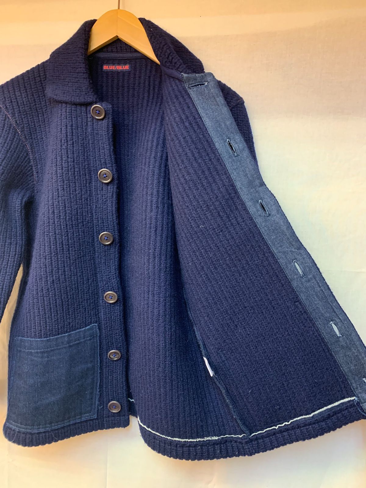BLUE BLUE JAPAN ネイビー圧縮カーディガン ▽ BLUE BLUE ブルーブルー 圧縮 ニット カーディガン ネイビー サイズ