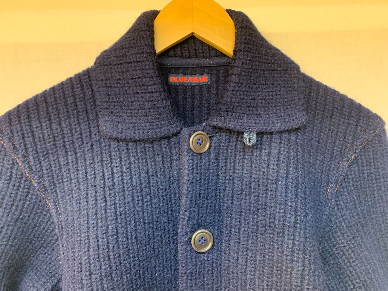 ▽ BLUE BLUE ブルーブルー 圧縮 ニット カーディガン ネイビー サイズ
