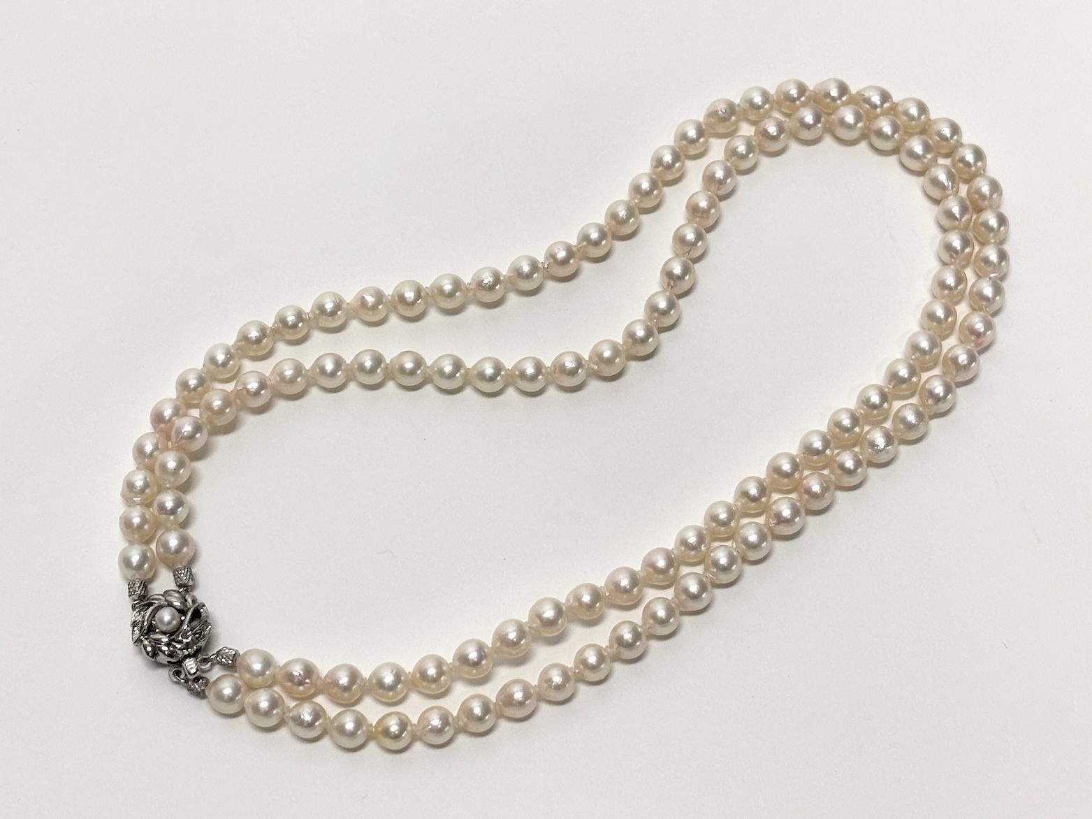 M44 【テリ強＆美品】 あこや真珠 パールネックレス 本真珠 6.5-7.0