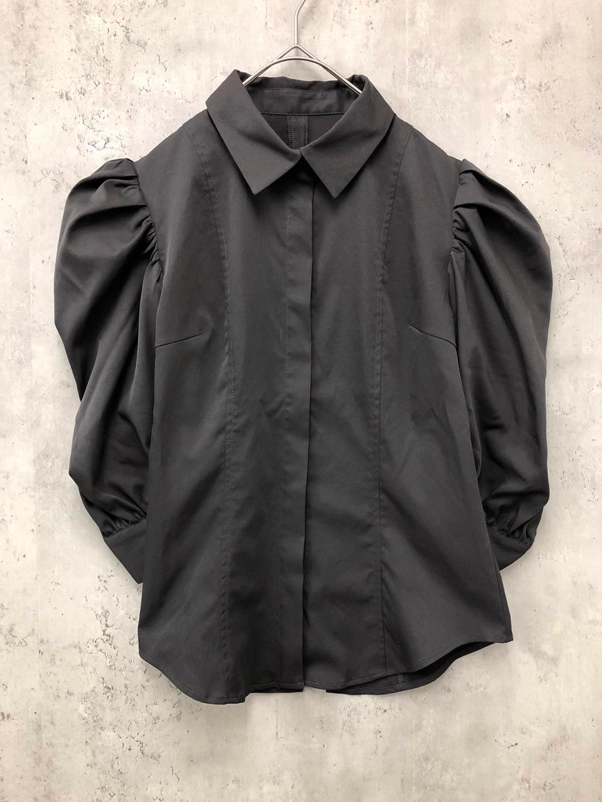 RIM ARK リムアーク 460 fas 30-0010 五分袖 ウエストシェイプパフスリーブ シャツ sizeF チャコールグレー レディース