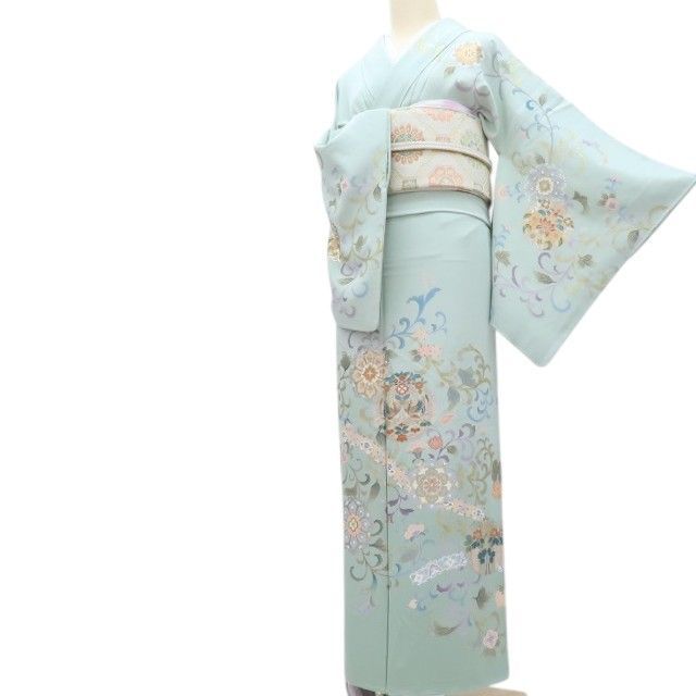 百華❀Y4220◇作家物落款 春水 金駒刺繡 手縫い仕立て 正絹 唐花 鳳凰