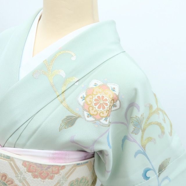 百華❀Y4220◇作家物落款 春水 金駒刺繡 手縫い仕立て 正絹 唐花 鳳凰