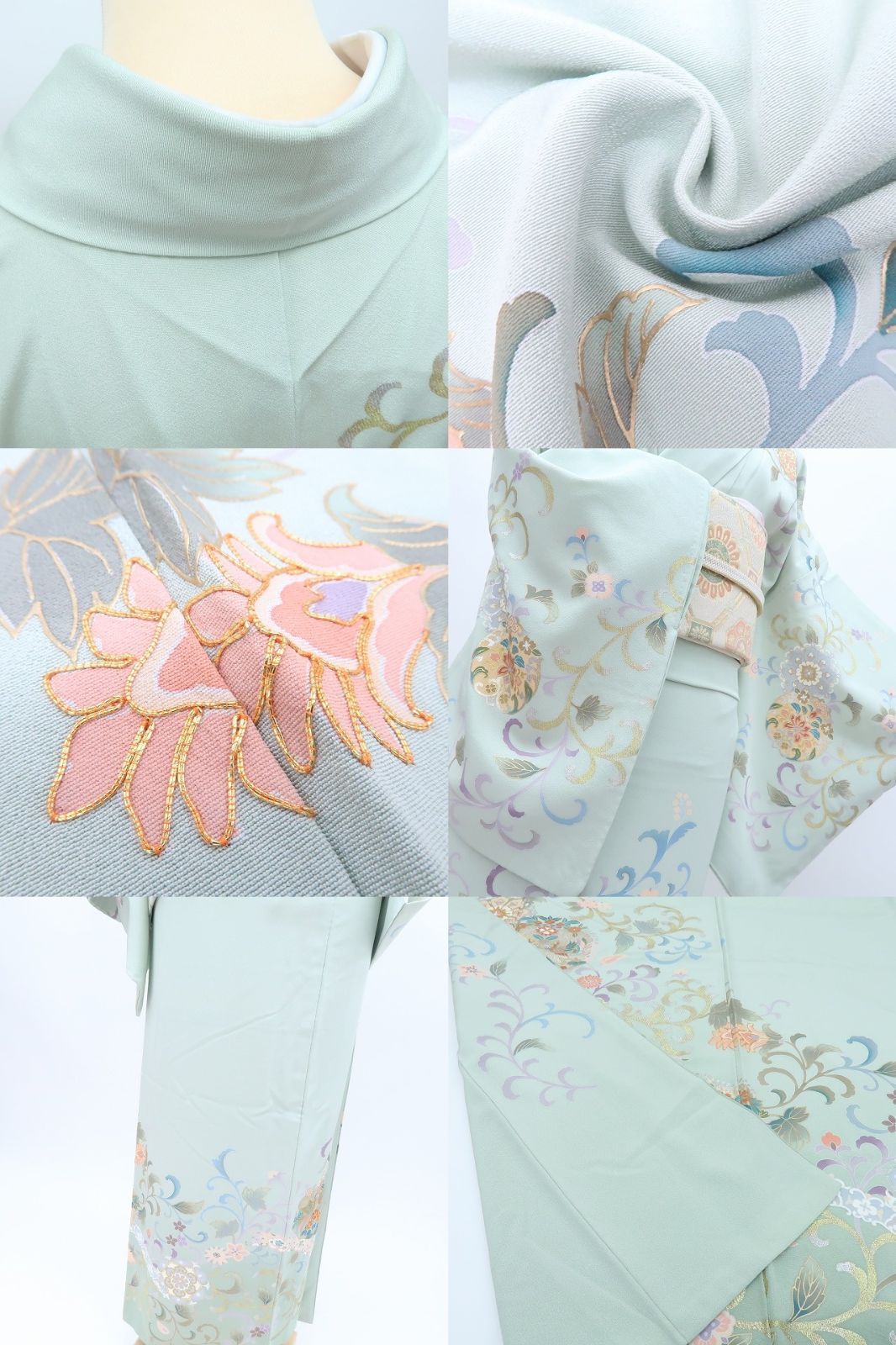  百華 Y 4220 作家物落款 春水 金駒刺繡 手縫い仕立て 正絹 唐花 鳳凰 華文 訪問着 着物 訪問着 付け下げ 着物