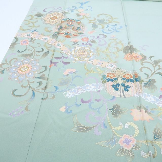 百華❀Y4220◇作家物落款 春水 金駒刺繡 手縫い仕立て 正絹 唐花 鳳凰