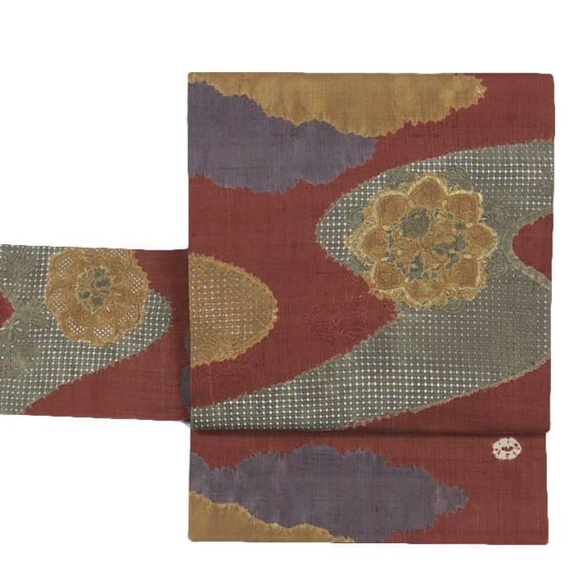 生紬 汕頭刺繍 名古屋帯 未使用 ご購入者❣️ 名古屋帯 九寸名古屋帯 刺繍 汕頭刺繡 絞り新古品 舞台衣装 紬地