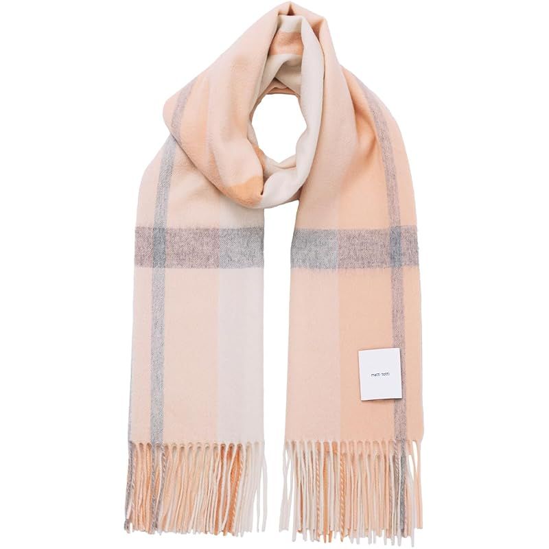 彡 matti totti コーラル アイボリー カシミヤ ストール カシミア 大判 厚手 レディース チェック柄 チェック 100 女性 ロング リバーシブル ギフト プレゼント B 0014 1070 1