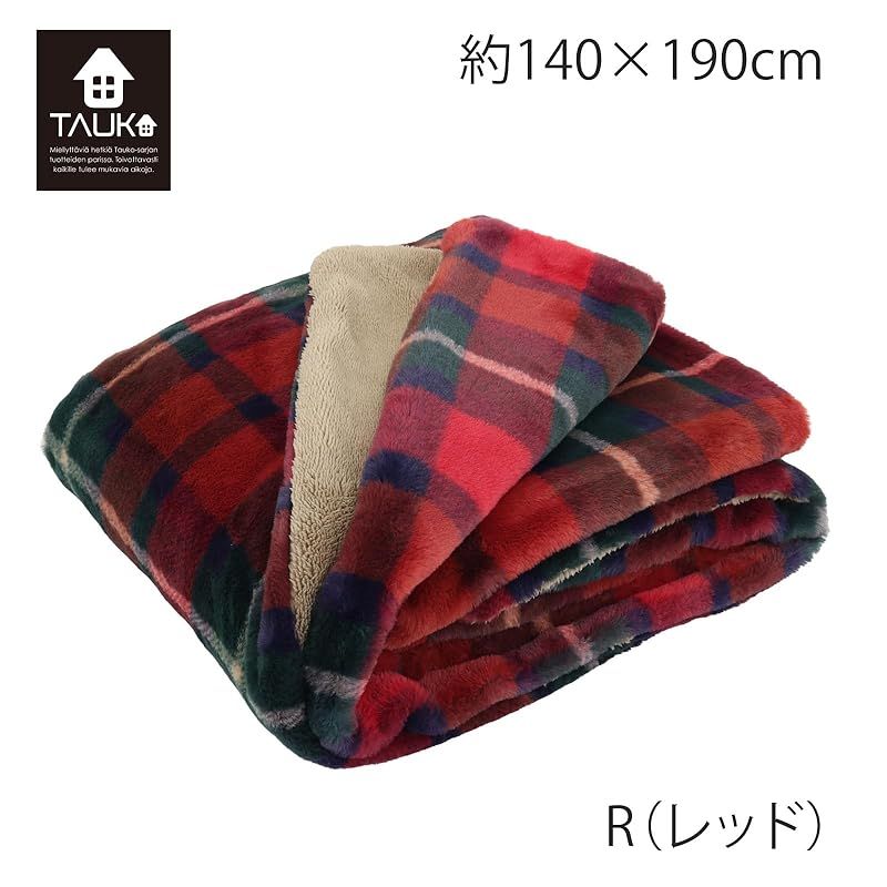彡川島織物セルコン TAUKO タウコ ブランケット チェックファー レッド GJ 6115 1