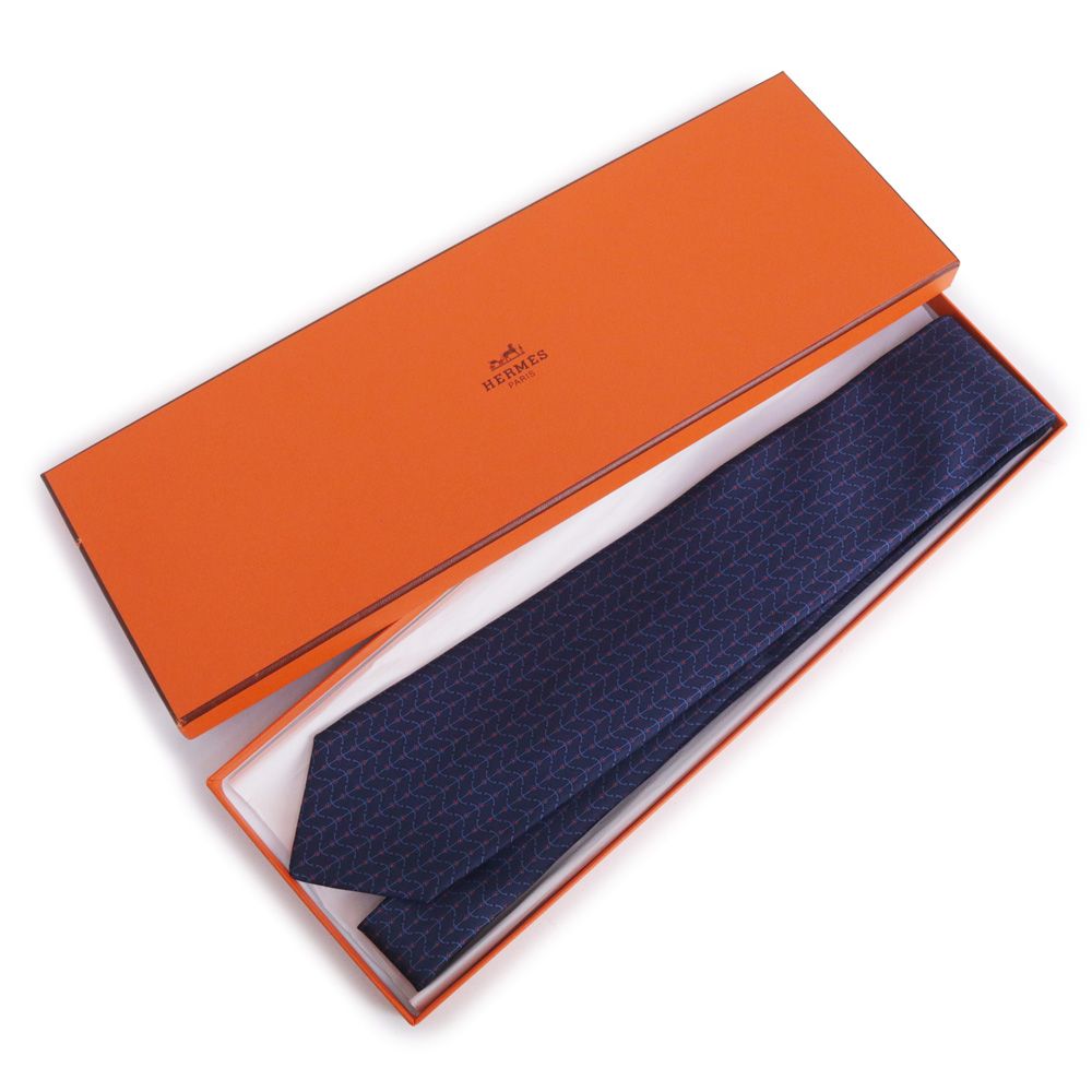 エルメス シルクツイルタイ アンカー 錨 8 CM ネクタイ シルク100％ オセアン ブルー ルージュ ネイビー レッド 605773 HERMES