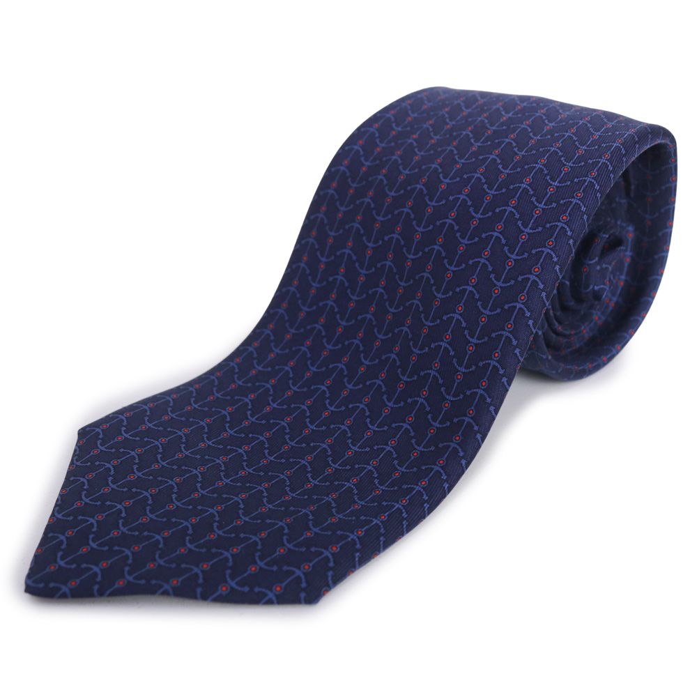 エルメス シルクツイルタイ アンカー 錨 8 CM ネクタイ シルク100％ オセアン ブルー ルージュ ネイビー レッド 605773 HERMES