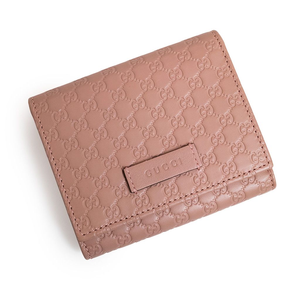 グッチ マイクログッチシマ コンパクト 三つ折り財布 シマレザー ピンク ゴールド金具 510317 GUCCI