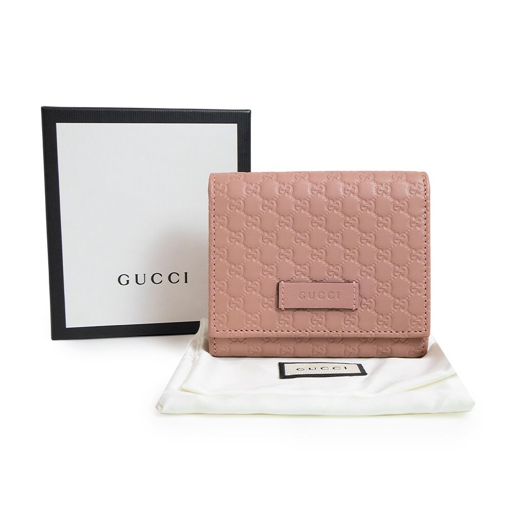 グッチ マイクログッチシマ コンパクト 三つ折り財布 シマレザー ピンク ゴールド金具 510317 GUCCI