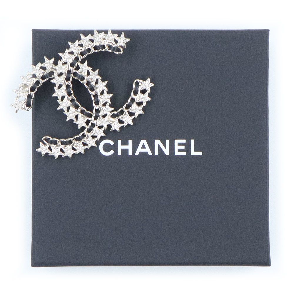 シャネル ココマーク スター ブローチ メタル レザー ストラス ゴールド ブラック AB 9817 CHANEL
