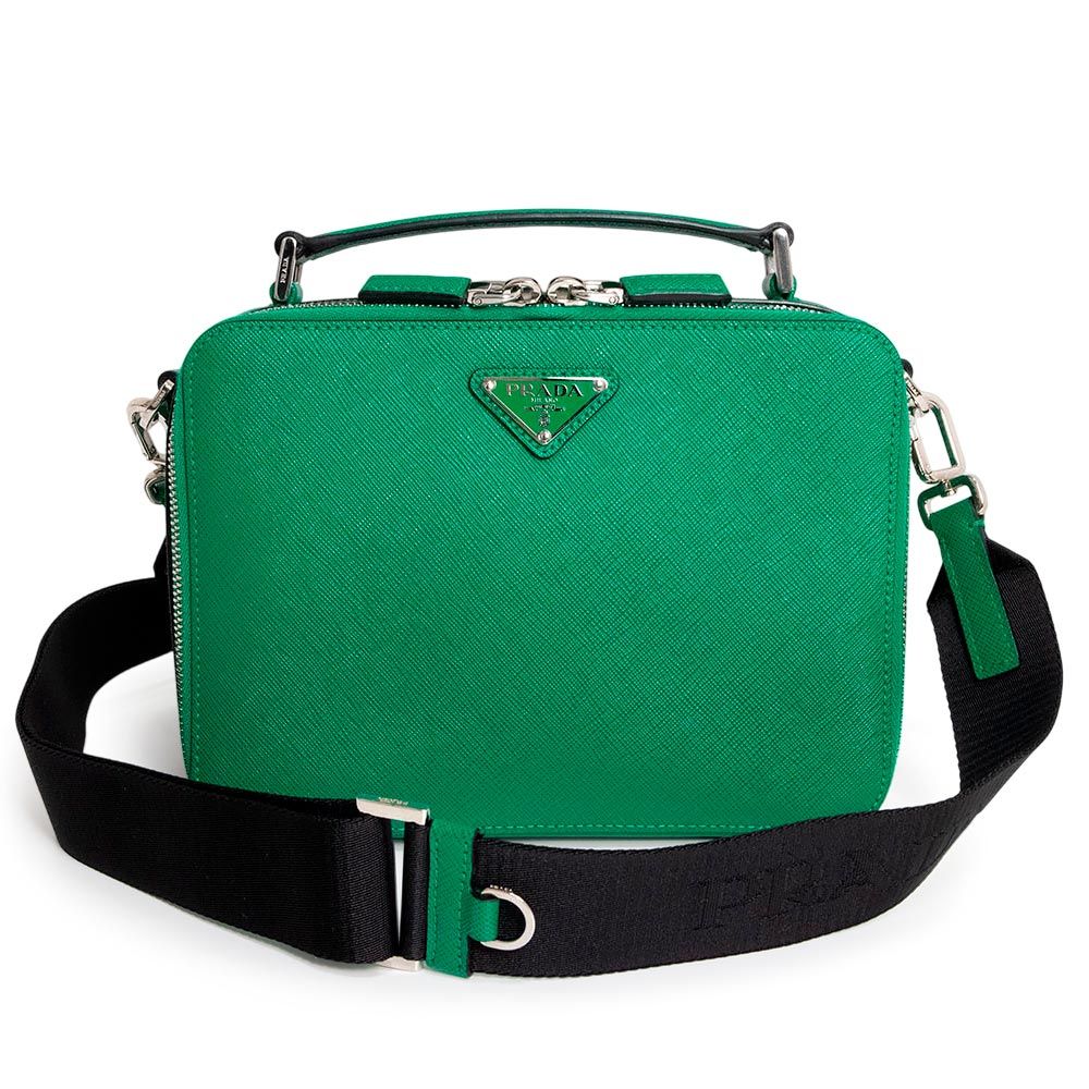 （未使用　展示品）プラダ PRADA ブリック 三角ロゴ トライアングル 2Way ショルダー ハンドバッグ 斜め掛け サフィアーノ レザー マンゴー グリーン シルバー金具 2VH069 プラダ ブリック 三角ロゴ トライアングル 2Way ショルダー